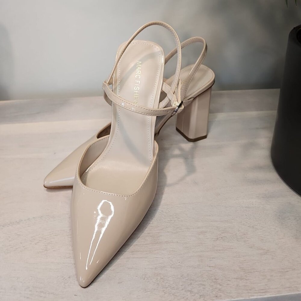 Marc Fisher Block Heels - Size 8.5 - Nude Patent Leather - Classic -Stacked Heel